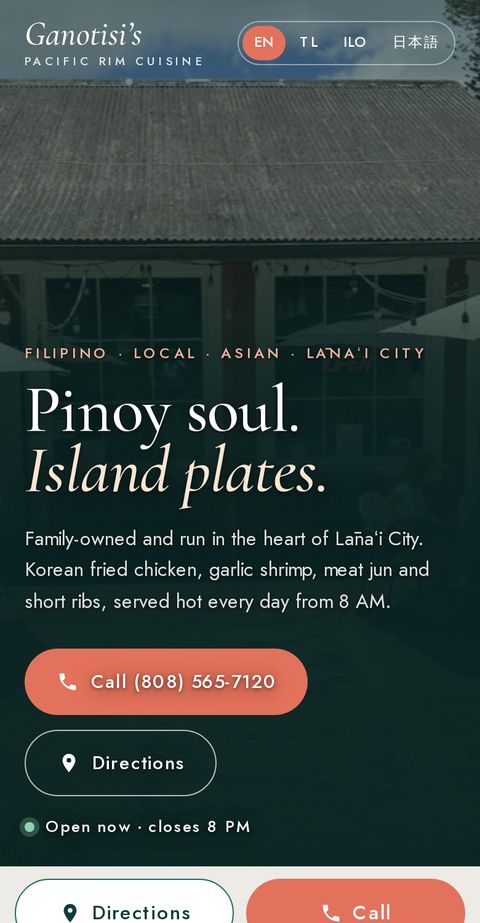 Ganotisi's sample website on a phone
