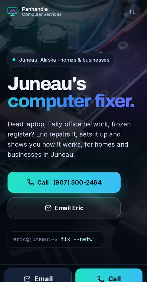 Panhandle Computer Services sample website on a phone
