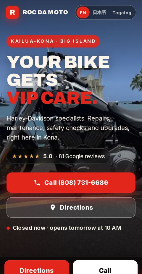 Roc Da Moto sample website on a phone